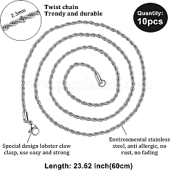 10Pcs 304 Stainless Steel Rope Chain Necklaces for Men Women&nbsp;NJEW-BC0001-07