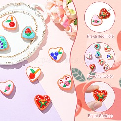 9Pcd 9 Colors Painted Glass Beads Enamel Beads Heart with Fruit&nbsp;LAMP-CJ0002-45