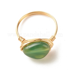 Natural Agate Oval Finger Rings&nbsp;RJEW-JR00441-03