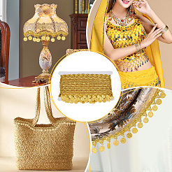 Polyester Braided Metallic Lace Trim with Metal Flat Round Tassel&nbsp;OCOR-WH0082-537B