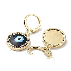 Evil Eye Real 18K Gold Plated Brass Dangle Leverback Earrings&nbsp;EJEW-L269-011G-03