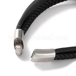 Men's Braided Black PU Leather Cord Multi-Strand Bracelets&nbsp;BJEW-K243-04AS