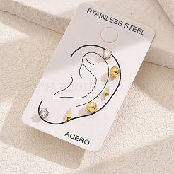 Elegant 3 Pairs Lightning Bolt & Round 201 Stainless Steel Stud Earrings&nbsp;WH4454
