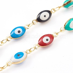 Brass Enamel Evil Eye Link Chain Necklaces&nbsp;NJEW-JN03370