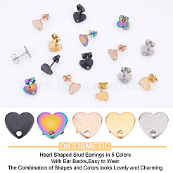 30Pcs 5 Colors Ion Plating(IP) Heart Shape 304 Stainless Steel Stud Earring Findings&nbsp;EJEW-DC0001-01