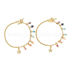 Brass Cubic Zirconia Charm Chain Bracelets&nbsp;BJEW-JB12364-01