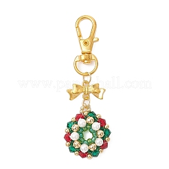 Christmas Wreath Glass & Shell Pearl & Glass Seed Pendant Decorations&nbsp;HJEW-MZ00321