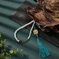 Glass & Wood Mobile Straps&nbsp;HJEW-MA00036