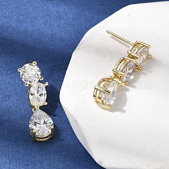 Teardrop Brass Micro Pave Clear Cubic Zirconia Dangle Stud Earrings&nbsp;LS-EJEW-H180-14G