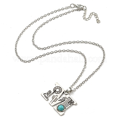 Letter A~Z Antique Silver Plated Alloy with Synthetic Turquoise Pendant Necklaces&nbsp;NJEW-G080-01M