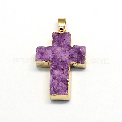plated Natural drusy  Agate Cross Pendants&nbsp;G-R275-06