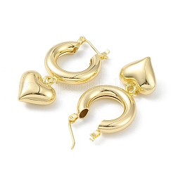 Brass Heart Dangle Hoop Earrings for Women&nbsp;EJEW-G347-01G