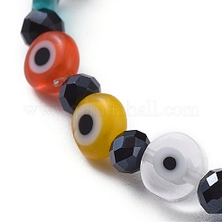 Handmade Evil Eye Lampwork Flat Round Beads Stretch Bracelets&nbsp;BJEW-JB05005-02