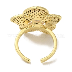 Rack Plating Brass Micro Pave Cubic Zirconia Flower Open Cuff Rings&nbsp;RJEW-P110-03G