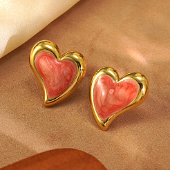304 Stainless Steel Enamel Heart Stud Earrings&nbsp;EJEW-Z147-04G