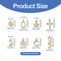 16Pcs 8 Style Brass Micro Pave Cubic Zirconia Charms&nbsp;KK-TA0001-13