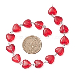 3Pcs 3 Colors Iron Glass Handmade Heart Link Chains&nbsp;AJEW-JB01447