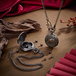 Vintage Alloy Flat Round Dragon Eye Pocket Watch with Brass Curb Chain&nbsp;AJEW-PH0007-67B