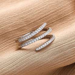 Brass Micro Pave Clear Cubic Zirconia Open Cuff Rings for Women&nbsp;RJEW-S624-04P