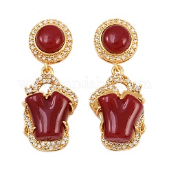 Brass Micro Pave Clear Cubic Zirconia Flat Round with Nuggets Dangle Stud Earrings&nbsp;EJEW-Z131-02G