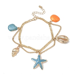 Ocean Alloy Enamel Starfish Shell Shape Charm Iron Curb Chain Double Layer Anklets for Women&nbsp;AL-CBA08A4-02G