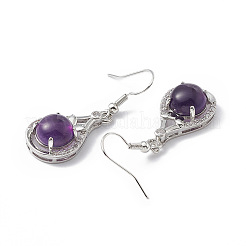 Natural Amethyst Teardrop Dangle Earrings with Crystal Rhinestone&nbsp;EJEW-A092-02P-13