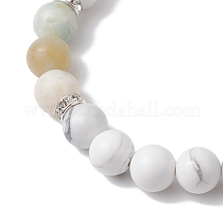 Natural Howlite & Flower Amazonite Round Beaded Stretch Bracelets&nbsp;BJEW-TA00528-03