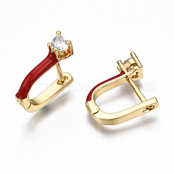 Brass Micro Pave Clear Cubic Zirconia Huggie Hoop Earrings&nbsp;EJEW-T014-31G-NF
