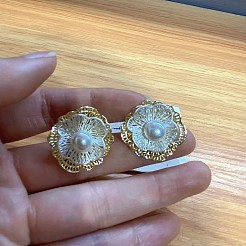 Brass & Imitation Pearl Stud Earrings for Women&nbsp;WGD4158-01
