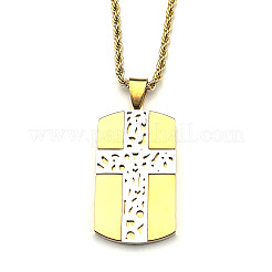 Duo Tone 304 Stainless Steel Rectangle Dog Tag with Cross Pendant Necklaces for Men&nbsp;WGBC7F7-02
