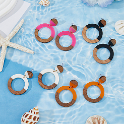 3 Pairs 3 Colors Resin & Wooden Donut Dangle Stud Earrings with 316 Surgical Stainless Steel Pins&nbsp;EJEW-FI0002-47