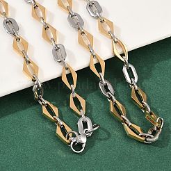 201 Stainless Steel Oval & Rhombus Link Chain Necklaces for Women&nbsp;NJEW-B143-01GP