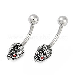 Snake Head 316 Surgical Stainless Steel Cubic Zirconia Belly Button Rings&nbsp;EJEW-G416-16AS-01