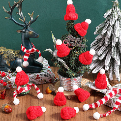 12Pcs Woolen Crochet Mini Hat with Pom Pom Ball with 12Pcs Mini Knitting Wool Yarn Scarf with 1Pc Rectangle Plastic Bags&nbsp;AJEW-SC0003-46A