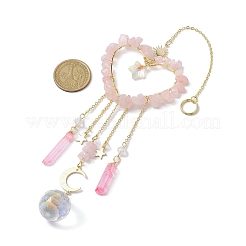 Natural Rose Quartz Chip Beads with Brass Findings Pendant Decorations&nbsp;HJEW-JM01814-01