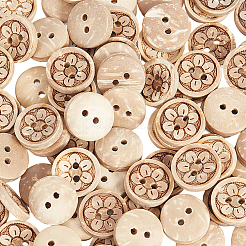 100Pcs Lovely Carved 2-Hole Basic Sewing Buttons&nbsp;BUTT-SP0001-15