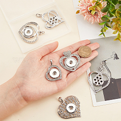 6Pcs 6 Style Heart Alloy Rhinestone Hang Snap Base Big Pendants&nbsp;ALRI-PH0001-29