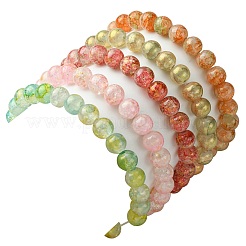 5Pcs 5 Color Crackle Glass Round Beaded Stretch Bracelets Set&nbsp;BJEW-JB09695-02