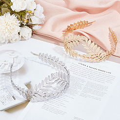 2Pcs 2 Colors Crown & Leaf Alloy Hair Bands&nbsp;OHAR-GO0001-11