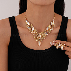 Fashionable Leaf Alloy Rhinestone Stud Earrings & Bib Necklaces Sets for Women&nbsp;FS-WG2624D-01