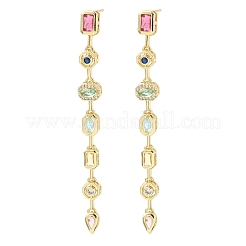Rectangle with Teardrop Brass Micro Pave Cubic Zirconia Dangle Stud Earrings&nbsp;EJEW-G452-10G