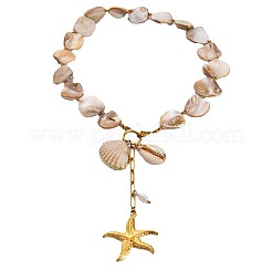 Summer Starfish 304 Stainless Steel & Natural Shell Pendant Necklaces for Women&nbsp;FS-WGDB1B9-01