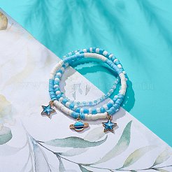 3Pcs 3 Styel Glass Seed & Polymer Clay Beaded Stretch Bracelets Set&nbsp;BJEW-JB08854-01