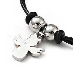304 Stainless Steel Angel Charm Bracelet with Waxed Cord for Women&nbsp;BJEW-A125-16