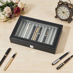 Black PU Leather Pen Organizer Boxes with Clear Glass Visible Window Lid&nbsp;CON-WH0107-129B