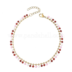 304 Stainless Steel Enamel Flat Round Tassel Anklets for Women&nbsp;AJEW-AN00871