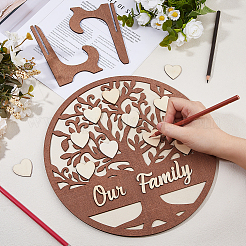 1Pc Flat Round Wooden Peach Heart Family Tree Love Ornament&nbsp;AJEW-DC0001-95B