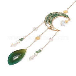 Wire Wrapped Natural Green Aventurine Moon with Tree of Life Pendant Decorations&nbsp;HJEW-K046-07G-04