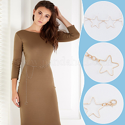 2Pcs 2 Colors Hollow Out Alloy Star Link Chain Waist Belly Chains for Women&nbsp;AJEW-UN0002-88
