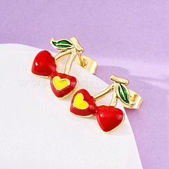 Cherry Brass Stud Earrings&nbsp;EJEW-H158-03G